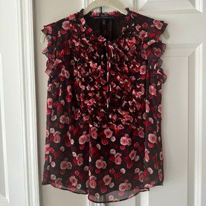 White House Black Market Ruffle Bib Shell Top - Black/Pink Size Small